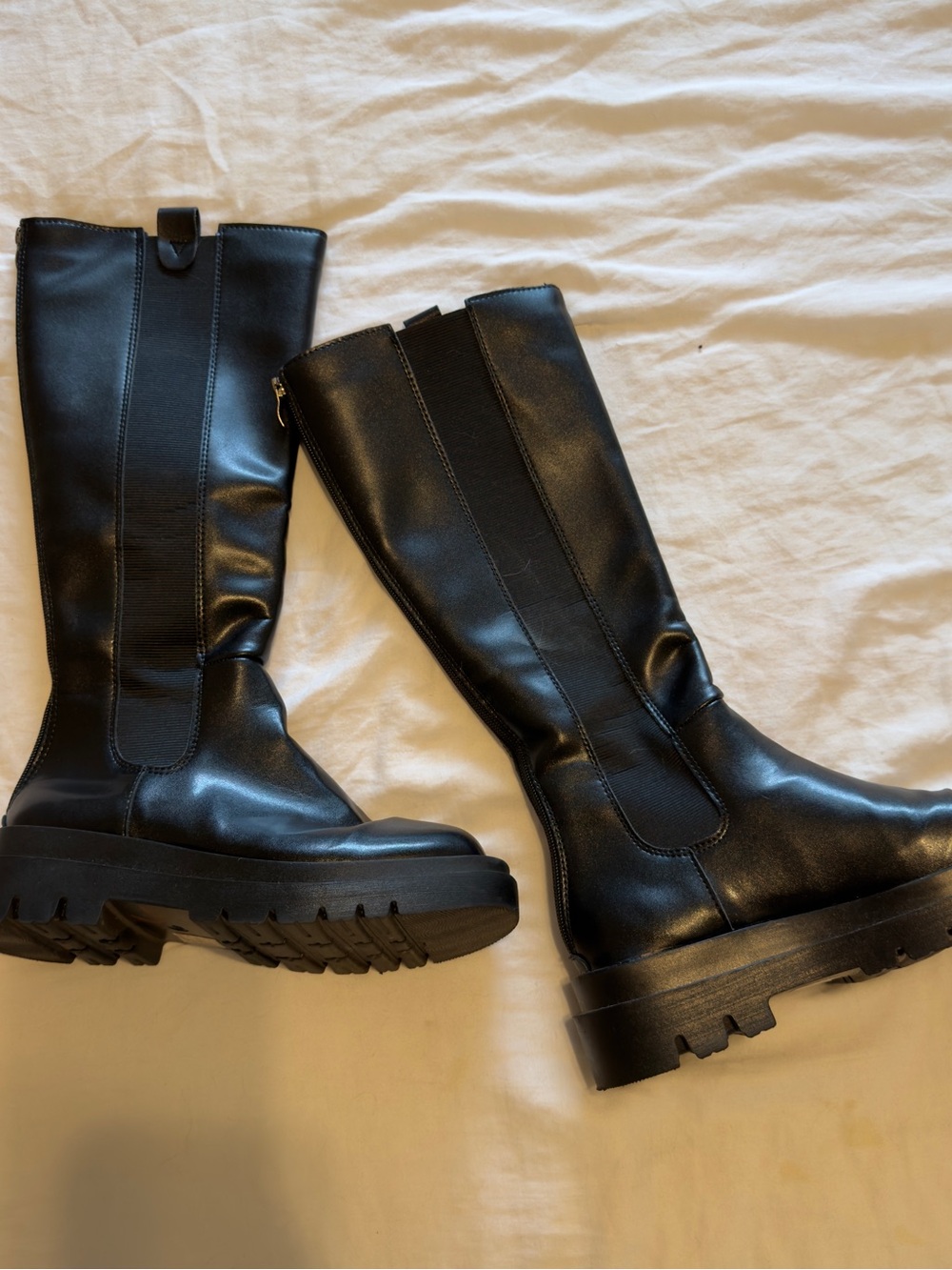 Black Knee-High Lug Sole Boots - Women's
